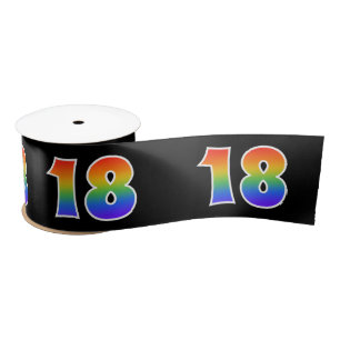 Fun, Rainbow Pattern "18" Event Number (Black) Satin Ribbon
