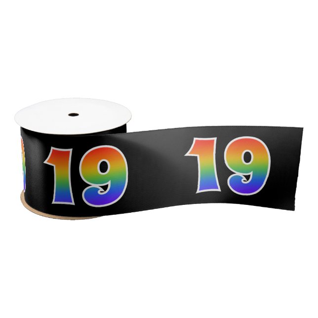 Fun, Rainbow Pattern "19" Event Number (Black) Satin Ribbon (Spool)