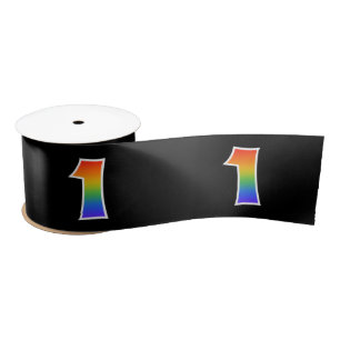 Fun, Rainbow Pattern "1" Event Number (Black) Satin Ribbon