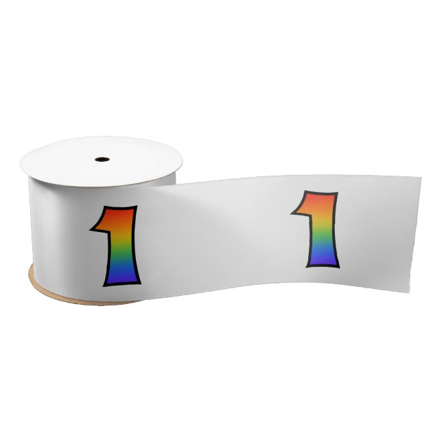 Fun, Rainbow Pattern "1" Event Number (Grey) Satin Ribbon (Spool)