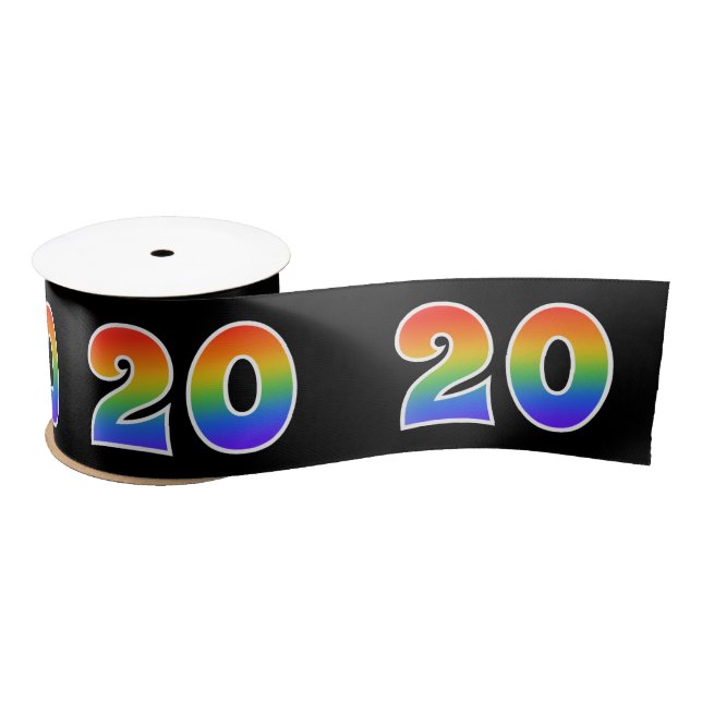 Fun, Rainbow Pattern "20" Event Number (Black) Satin Ribbon (Spool)