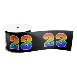 Fun, Rainbow Pattern "23" Event Number (Black) Satin Ribbon