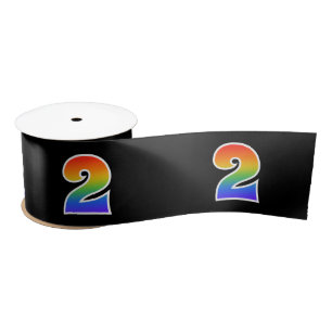 Fun, Rainbow Pattern "2" Event Number (Black) Satin Ribbon