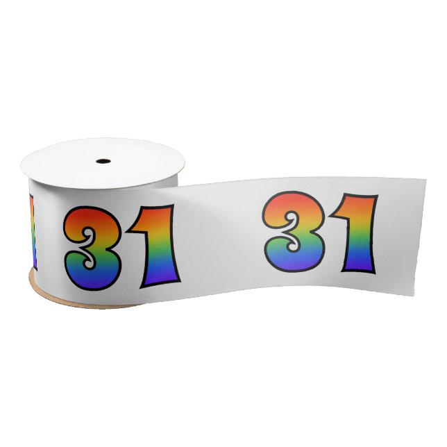 Fun, Rainbow Pattern "31" Event Number (Grey) Satin Ribbon (Spool)