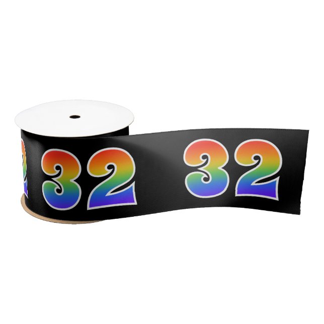Fun, Rainbow Pattern "32" Event Number (Black) Satin Ribbon (Spool)