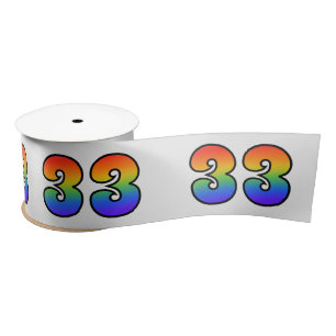Fun, Rainbow Pattern "33" Event Number (Grey) Satin Ribbon
