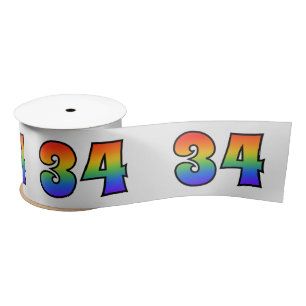 Fun, Rainbow Pattern "34" Event Number (Grey) Satin Ribbon