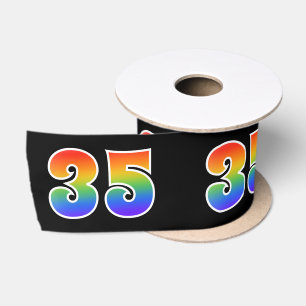 Fun, Rainbow Pattern "35" Event Number (Black) Satin Ribbon