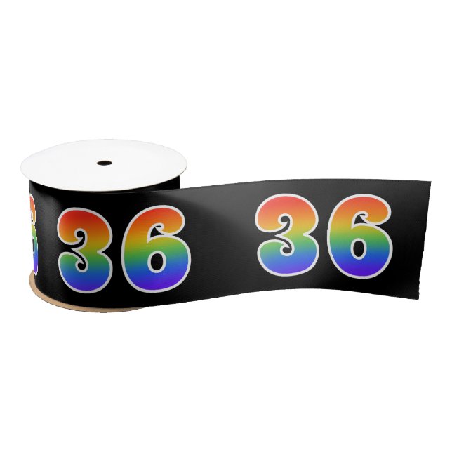 Fun, Rainbow Pattern "36" Event Number (Black) Satin Ribbon (Spool)