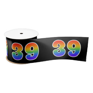 Fun, Rainbow Pattern "39" Event Number (Black) Satin Ribbon