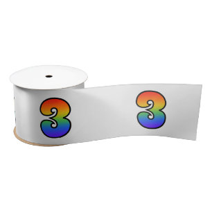 Fun, Rainbow Pattern "3" Event Number (Grey) Satin Ribbon