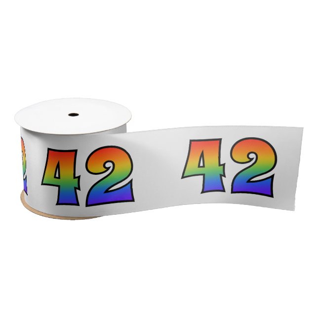 Fun, Rainbow Pattern "42" Event Number (Grey) Satin Ribbon (Spool)
