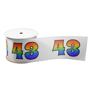 Fun, Rainbow Pattern "43" Event Number (Grey) Satin Ribbon
