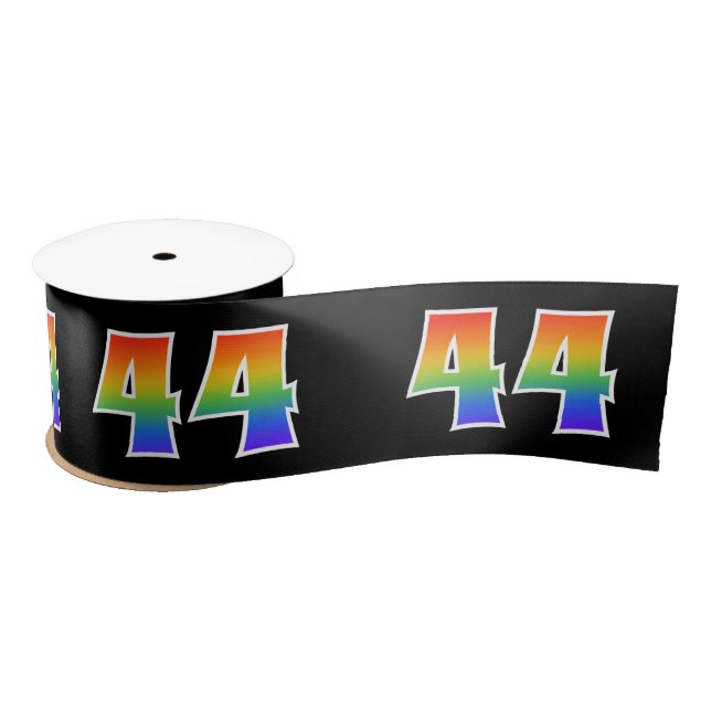 Fun, Rainbow Pattern "44" Event Number (Black) Satin Ribbon (Spool)