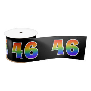 Fun, Rainbow Pattern "46" Event Number (Black) Satin Ribbon