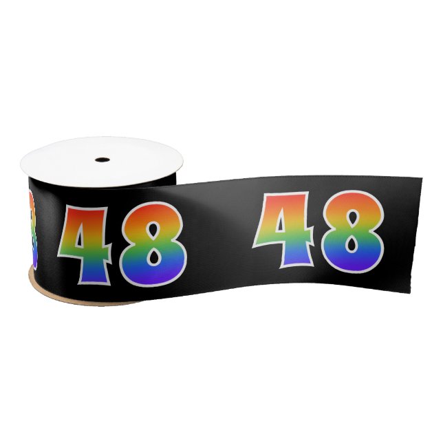 Fun, Rainbow Pattern "48" Event Number (Black) Satin Ribbon (Spool)