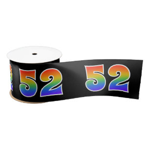 Fun, Rainbow Pattern "52" Event Number (Black) Satin Ribbon