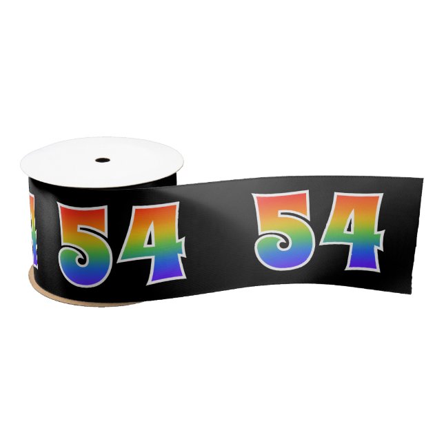 Fun, Rainbow Pattern "54" Event Number (Black) Satin Ribbon (Spool)