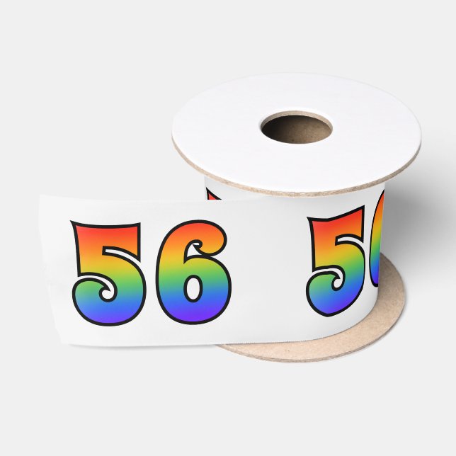 Fun, Rainbow Pattern "56" Event Number (Grey) Satin Ribbon (Spool)