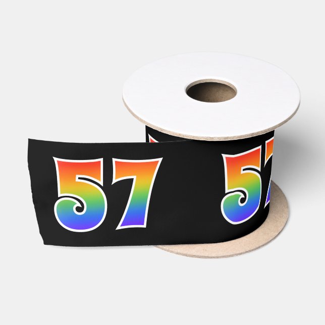 Fun, Rainbow Pattern "57" Event Number (Black) Satin Ribbon (Spool)