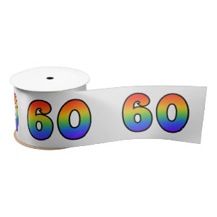 Fun, Rainbow Pattern "60" Event Number (Grey) Satin Ribbon