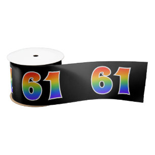 Fun, Rainbow Pattern "61" Event Number (Black) Satin Ribbon