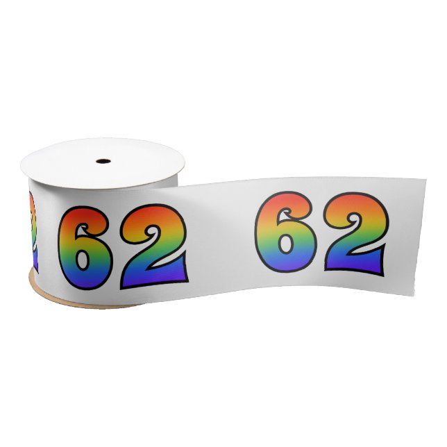 Fun, Rainbow Pattern "62" Event Number (Grey) Satin Ribbon (Spool)