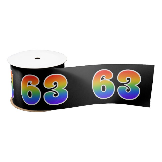 Fun, Rainbow Pattern "63" Event Number (Black) Satin Ribbon (Spool)