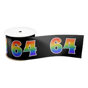 Fun, Rainbow Pattern "64" Event Number (Black) Satin Ribbon