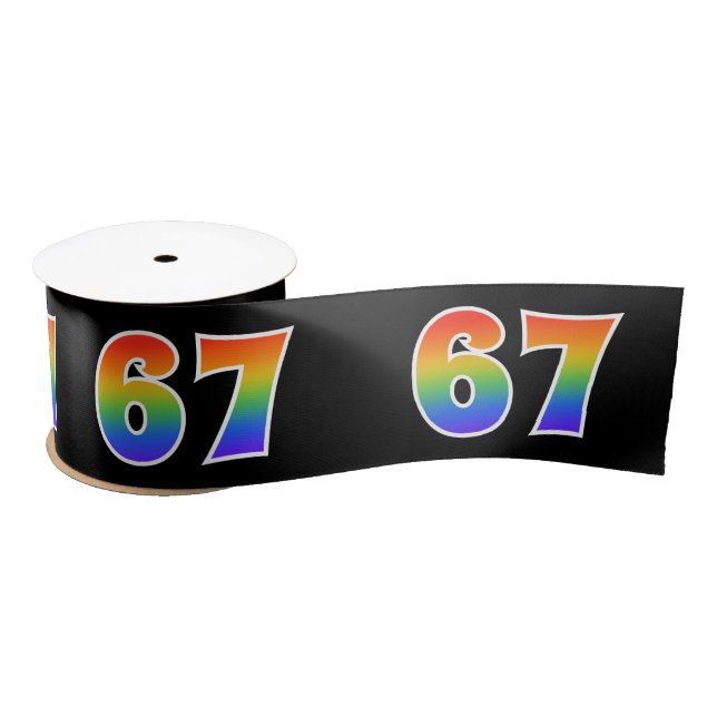 Fun, Rainbow Pattern "67" Event Number (Black) Satin Ribbon (Spool)