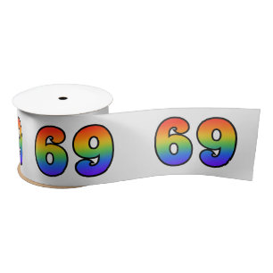 Fun, Rainbow Pattern "69" Event Number (Grey) Satin Ribbon