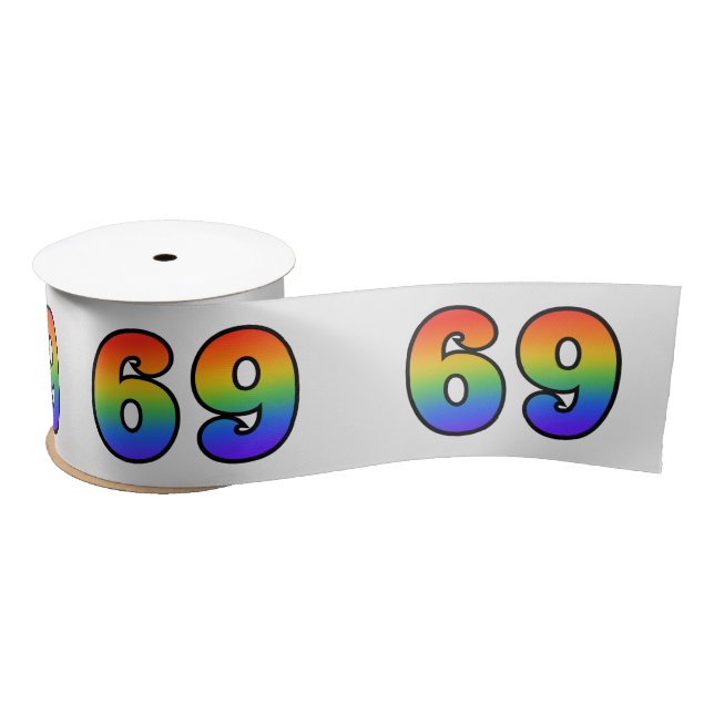 Fun, Rainbow Pattern "69" Event Number (Grey) Satin Ribbon (Spool)
