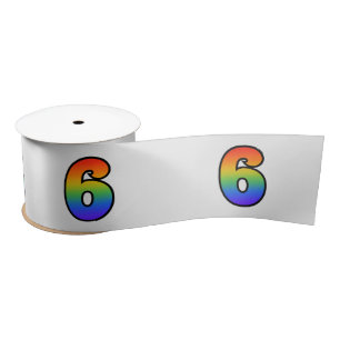 Fun, Rainbow Pattern "6" Event Number (Grey) Satin Ribbon