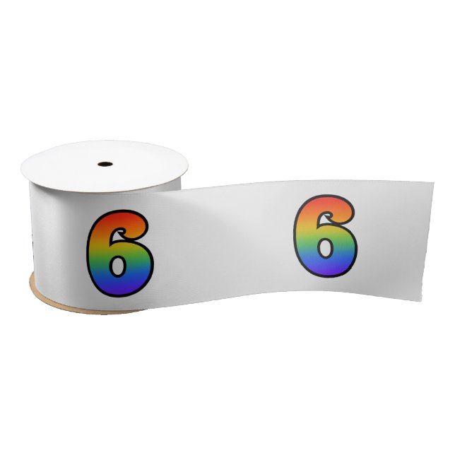 Fun, Rainbow Pattern "6" Event Number (Grey) Satin Ribbon (Spool)