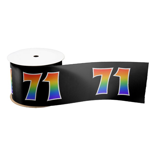 Fun, Rainbow Pattern "71" Event Number (Black) Satin Ribbon (Spool)