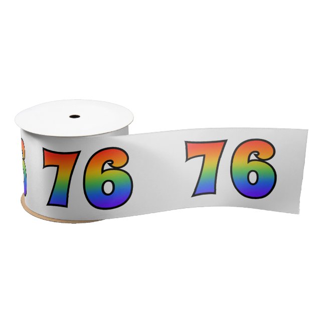 Fun, Rainbow Pattern "76" Event Number (Grey) Satin Ribbon (Spool)