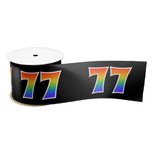 Fun, Rainbow Pattern "77" Event Number (Black) Satin Ribbon