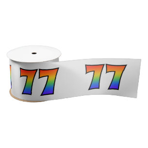 Fun, Rainbow Pattern "77" Event Number (Grey) Satin Ribbon