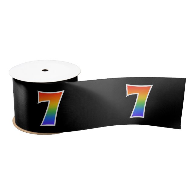 Fun, Rainbow Pattern "7" Event Number (Black) Satin Ribbon (Spool)