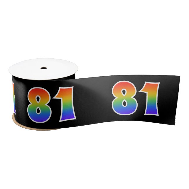 Fun, Rainbow Pattern "81" Event Number (Black) Satin Ribbon (Spool)