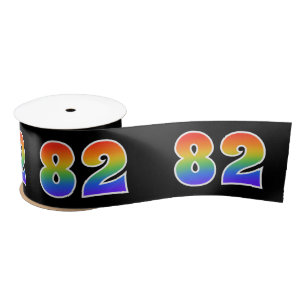 Fun, Rainbow Pattern "82" Event Number (Black) Satin Ribbon