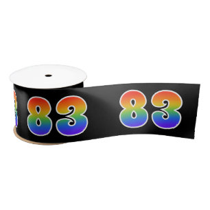 Fun, Rainbow Pattern "83" Event Number (Black) Satin Ribbon