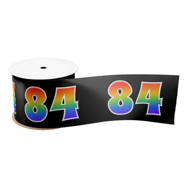 Fun, Rainbow Pattern "84" Event Number (Black) Satin Ribbon (Spool)