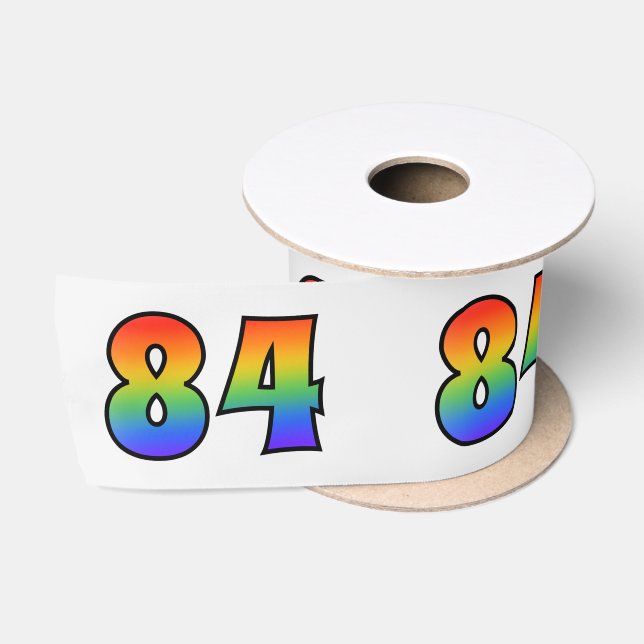Fun, Rainbow Pattern "84" Event Number (Grey) Satin Ribbon (Spool)