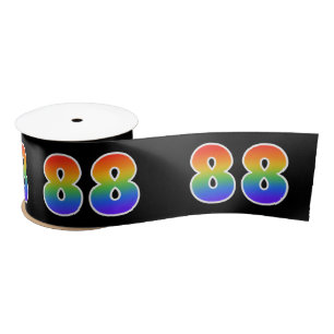 Fun, Rainbow Pattern "88" Event Number (Black) Satin Ribbon