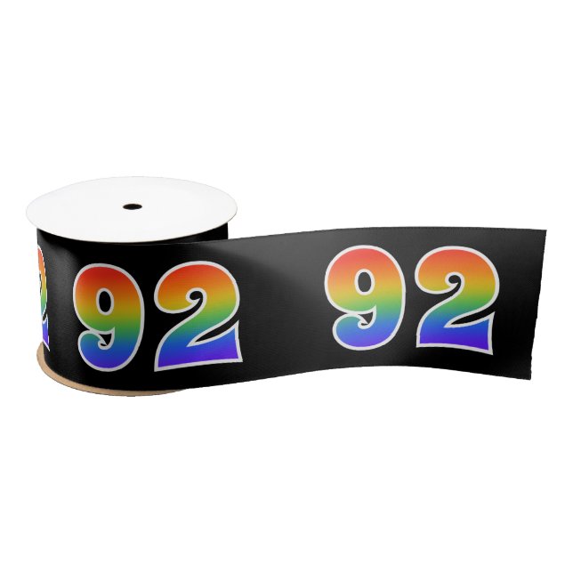 Fun, Rainbow Pattern "92" Event Number (Black) Satin Ribbon (Spool)