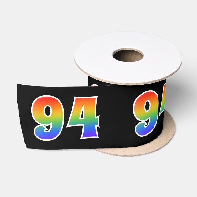 Fun, Rainbow Pattern "94" Event Number (Black) Satin Ribbon (Spool)