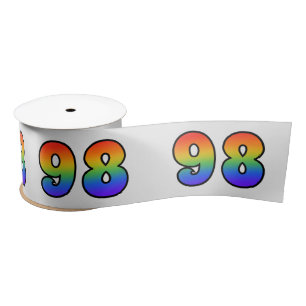 Fun, Rainbow Pattern "98" Event Number (Grey) Satin Ribbon