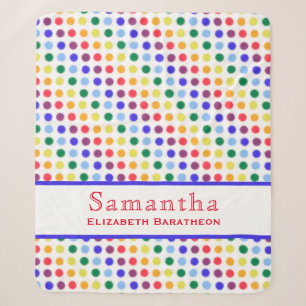 Fun Rainbow Polka Dot Pattern Personalized Name Sherpa Blanket