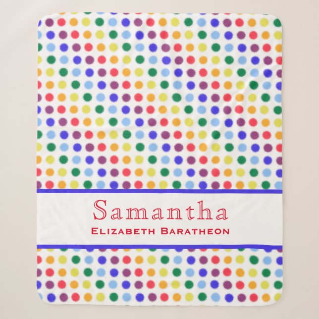 Fun Rainbow Polka Dot Pattern Personalized Name Sherpa Blanket (Front)